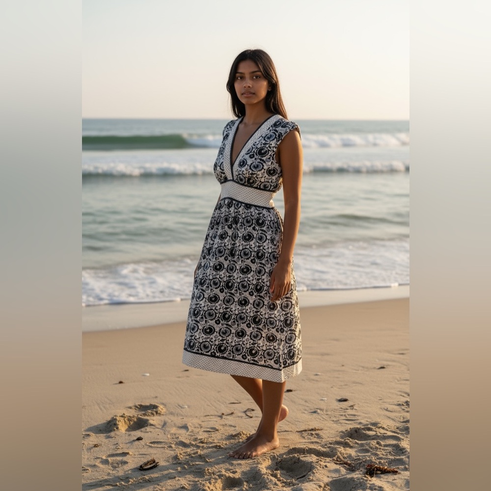 Chic Black and White Floral Midi Dress